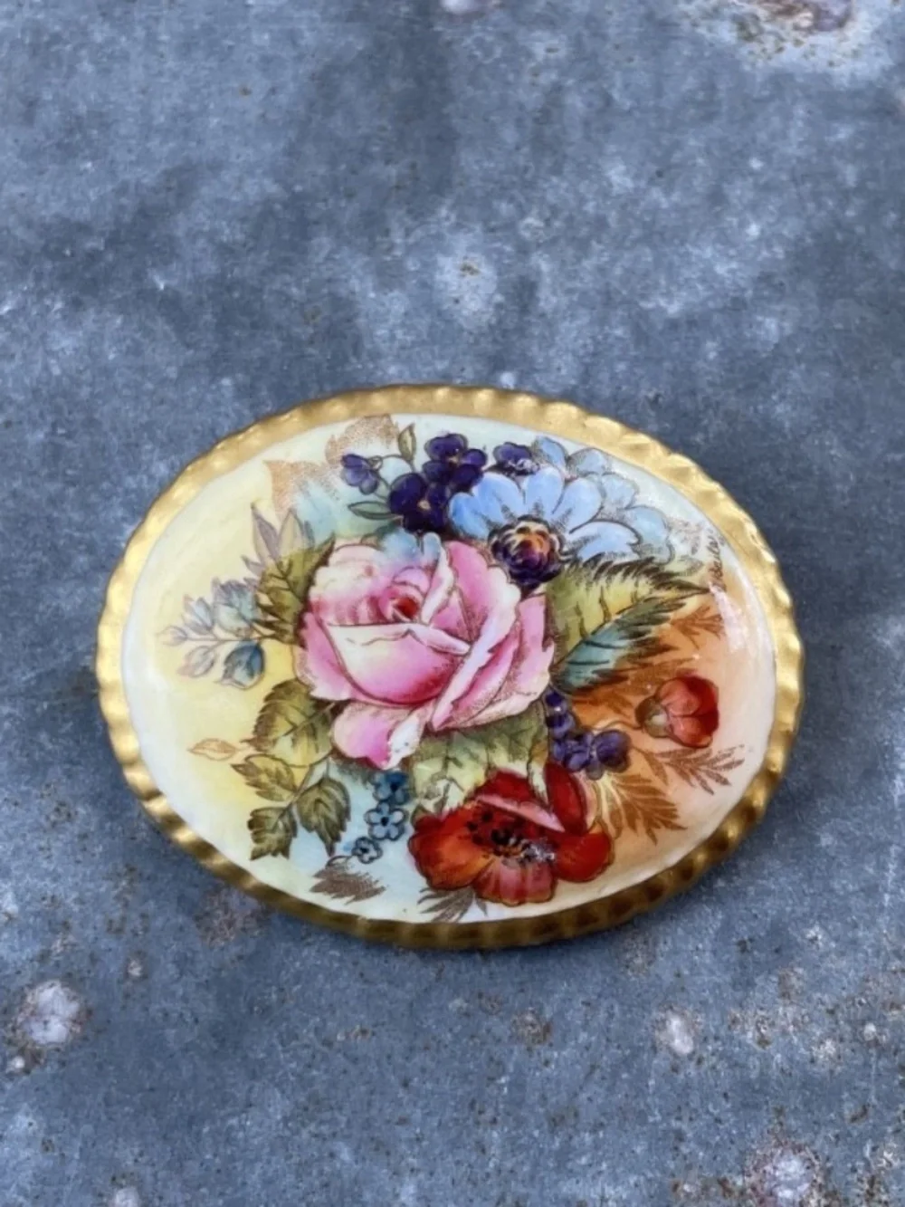 Aynsley floral Fine Bone China 'Cabbage Rose' Brooch signed J.A. Bailey